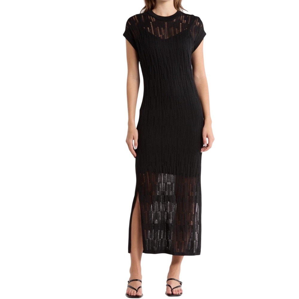 Robert Rodriguez Caterina Sweater Dress Black Open Knit Pointelle Midi S